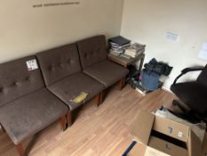 Three timber frame upholstered chairs