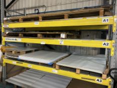 Contents of bay of racking to include Polyprop 400 mic S/A paper stock, clear self cling etc (as lot