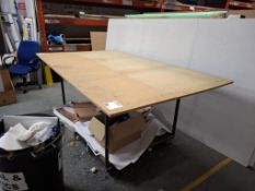 Rectangular steel frame/timber topped worktable, approx 2200 x 1400mm