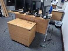 Light oak effect rectangular office desk, 2-drawer pedestal and office swivel chair (excluding conte