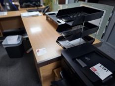 Light oak effect rectangular 3-drawer office desk witih perspex divider