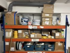 Contents of bay of racking to include various rolls of tape, rubber bands and packing consumables et