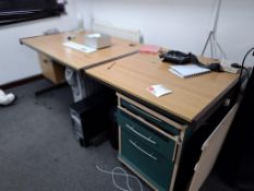Two light oak effect office tables