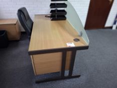 Light oak effect rectangular 3-drawer office desk with perspex divider and leather effect office s