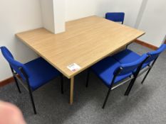Light effect timber meeting room table with four upholstered chairs, approx 2200 x 1100mm
