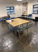 Contents of canteen to include 4 desks, 9 stacking chairs, LEC fridge/freezer, Buffalo A001 hot wate