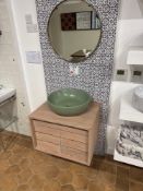 Stockholm 640mm unit in limewash with two petite doors, Rio round countertop basin 450mm diameter,