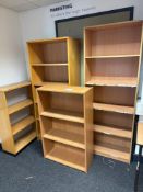 Four assorted light wood veneered cabinets as lotted