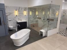Display bathroom to include purpose built extra large shower room, freestanding bath, toilet, sink a
