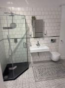 Display bathroom to include roll top bath, floating toilet, floating sink, corner shower unit, taps,