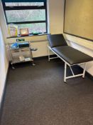 Contents of first aid room to include medical bed, stainless steel trolley, first aid blanket, first