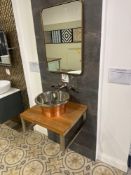 Reclaimed treat wash bench 600 x 520mm, Aphrodite Kythera bowl in brushed copper outer and polished