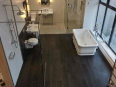 Display bathroom to include freestanding Elizabeth bath, two lagged sink units, floating toilet, sho