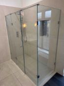 Shower unit, sink and toilet with taps and accessories as lotted