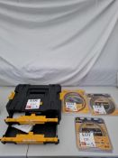 Dewalt T Stack two drawer case with various cutting blades as lotted