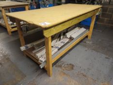 2 x various timber framed work tables, 2000 x 1000mm