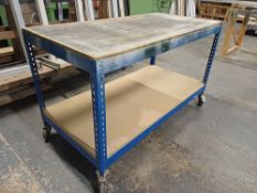 Mobile steel framed work table, 1500 x 800mm