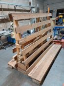 2 x timber double-sided 'A' frame stock racks with contents