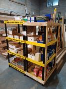 2 x various 4-tier storage units with contents including hinges/ screws etc.