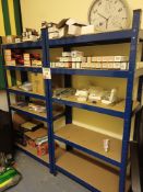 2 x bays of boltless shelving with contents, to include locks, hand tools etc.