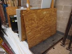 3 x timber 'A' frame stock racks with contents