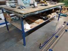Steel fabricated timber topped work table, 2500 x 1200mm