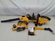 Dewalt x4 cordless tools to include DCM565 chain saw, DCP580 planer, DCV100 blower ass lotted