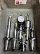 Six various BT40 quick change machining tool holders, complete with various cutting tools and measur