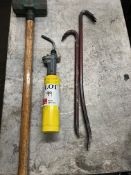 Two crowbars, sledge hammer and blowtorch, as lotted
