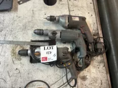 Three various (240) chuck drills, one Sealey, one Titan, one Erbauer