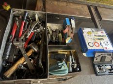 Various hand tools, machine cutters, clamps, pneumatic tubing and digital micrometer - as lotted
