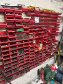 Bay of nut and bolt tidy storage, steel frame contents included with tote wall storage and contents