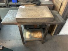 Starrett granite surface plate, serial no. 729672, with steel frame bench