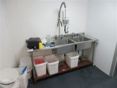 Stainless steel twin basin sink with tap and over reach hose (excluding contents) 1800 x 600 x