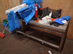 Stainless steel prep table and contents. Table dimensions 1800 x 900 x 820mm high