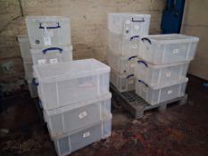 Qty of clear plastic storage containers. Capacity 64 Litres