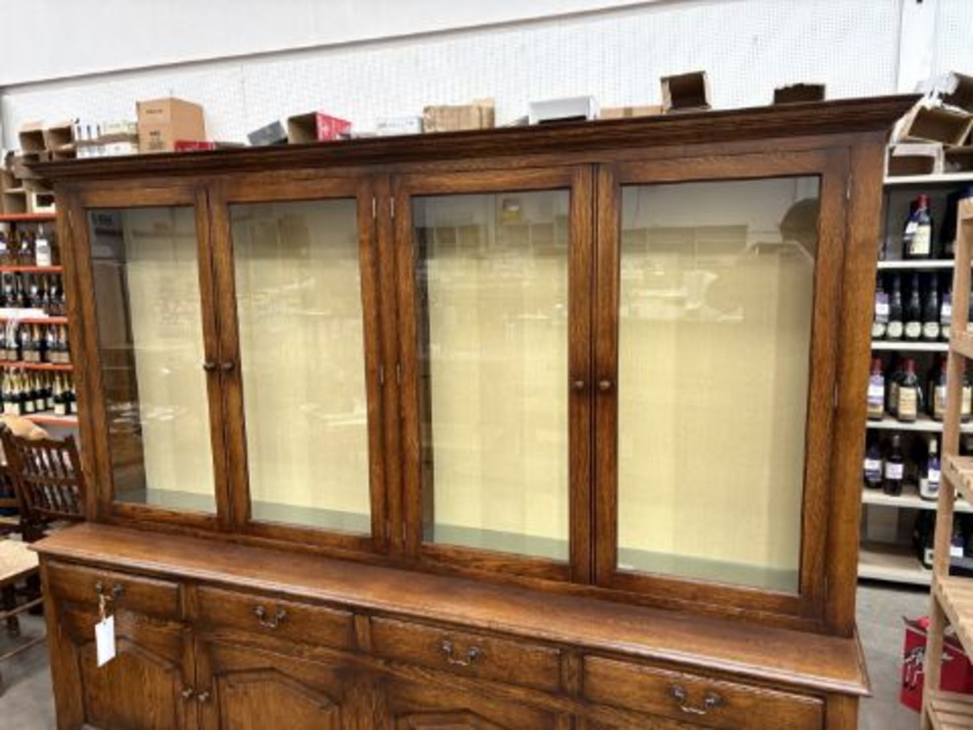 Large Oak Four Over Eight Illuminated Side Board / Display Cabinet with Glass Shelves - Image 2 of 3