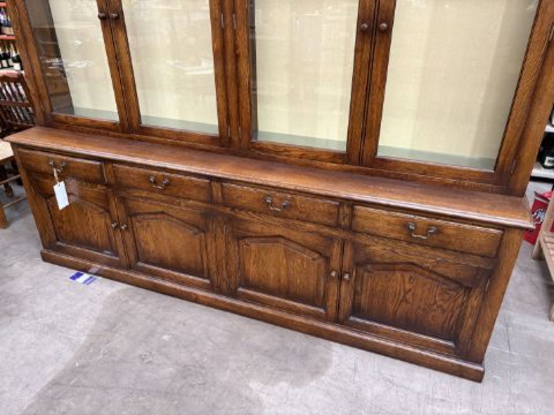 Large Oak Four Over Eight Illuminated Side Board / Display Cabinet with Glass Shelves - Image 3 of 3
