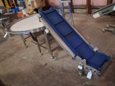 Combination Lazy susan and stainless steel feed conveyor. 2018 Syspal 3ph stainless steel Lazy susan