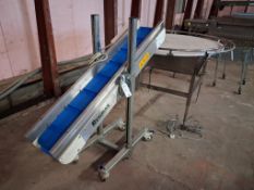 Combination Lazy susan and stainless steel Renmar 3phase rubber belt variable height feed conveyor.