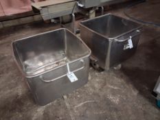 2 stainless steel wheeled tote bins.
