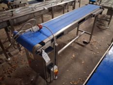 Stainless steel 3 phase conveyor 300 x 2100mm. Working height 890mm