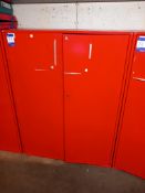 Twin door steel cabinet and contents to include assortment of car parts, tooling, hand tools etc.