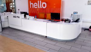 Triple section modular reception desk - glossed white (contents not included) (approx. 4.4m x 110m)