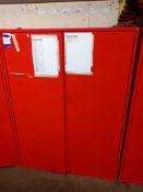 Twin door steel cabinet and contents to include assortment of car parts, tooling, hand tools etc.