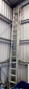 Twin section aluminium extension ladders, approx 8m