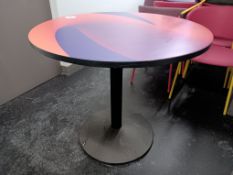 2 x Metal Framed Circular Multi-Coloured Topped Café Tables & Metal Framed Rectangular Multi-
