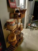 Timber Stand with Dolce and Gabbana Panettone Tins and Wicker Baskets – Located in Basement