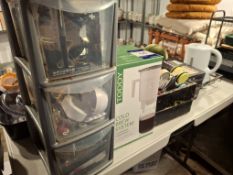 Lifetime Folding Table and 6 Crates to Include: Takeaway Cups, Bulbs, Trays, Batteries, Lights, Hand