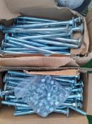 Box of zinc plated coach bolt and nut, size M12 x 220